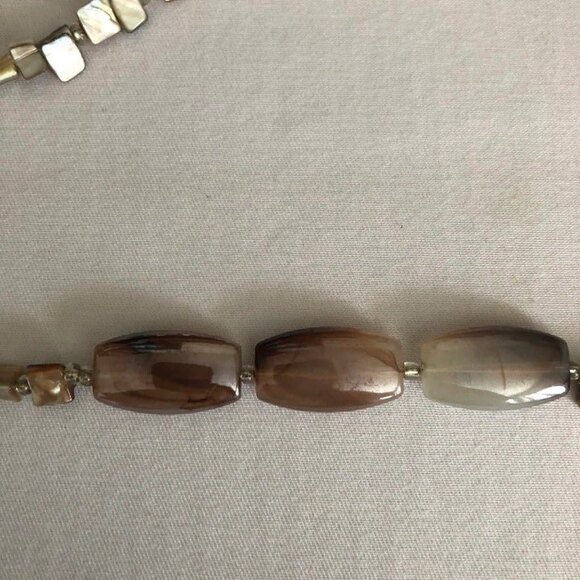 MOP Metallic Chip Stone Beaded Toggle Necklace - Picture 6 of 8